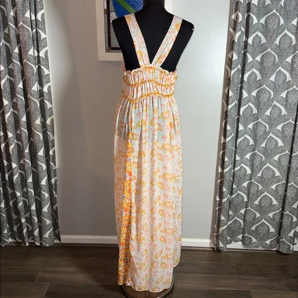 Intimately Free People Dance With Me maxi dress ivory/orange/yellow floral SZ M - Picture 4 of 8